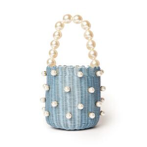 BTB LOS ANGELES Chloe Pearl Basket Bucket Bag Blue NWT